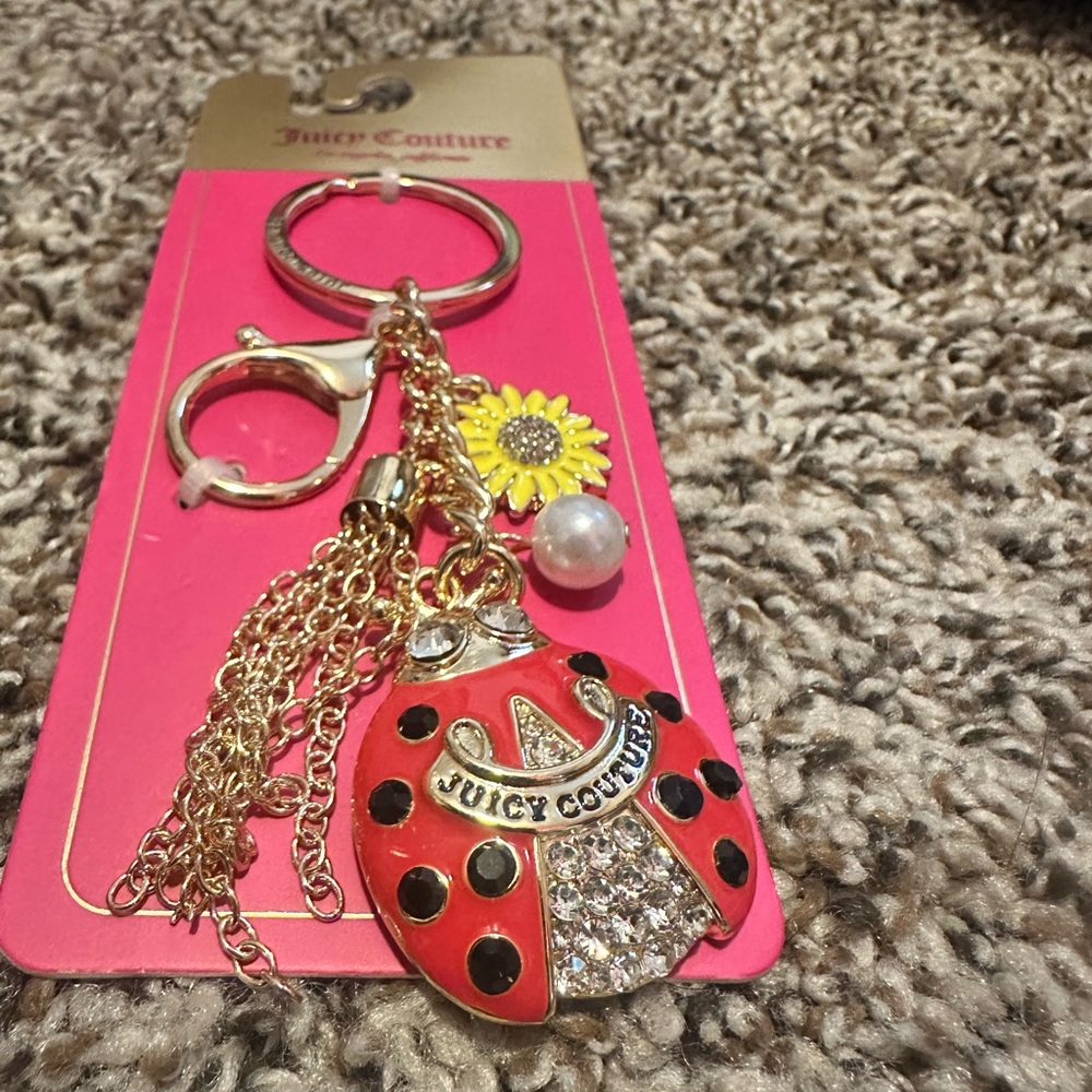 Juicy Couture Red Ladybug Keychain with Gold Chains
